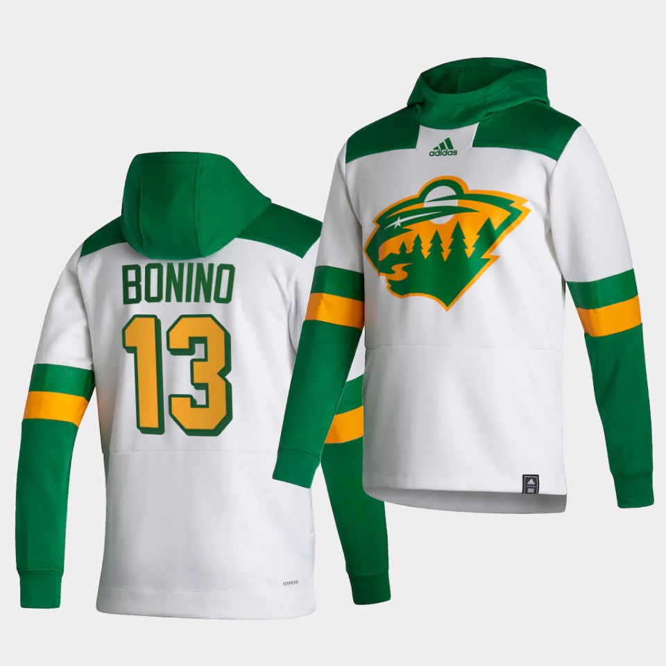 Men Minnesota Wild #13 Bonino White NHL 2021 Adidas Pullover Hoodie Jersey